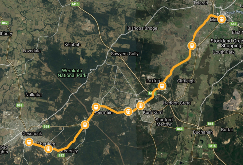 Proposed Cessnock Line map